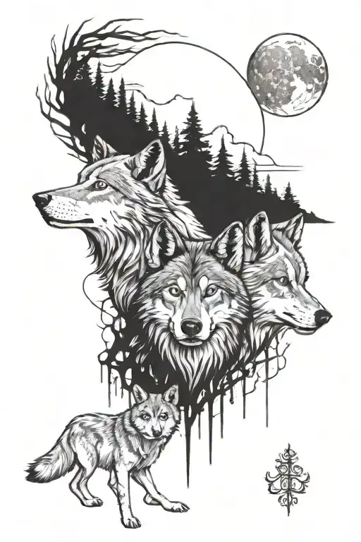 Wolf Family Posing For A Picture