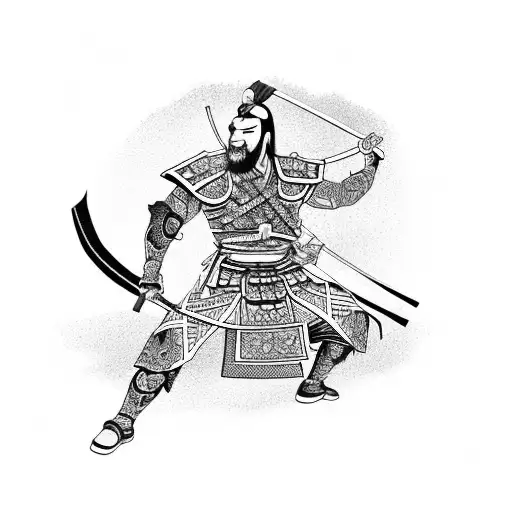 Full Body Samurai With Cherry Blossoms