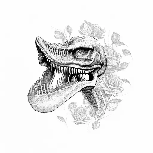 Velociraptor Skull With Flowers