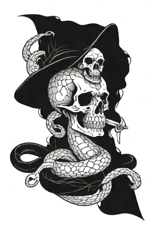 Snake With Skull And Knife Crossed