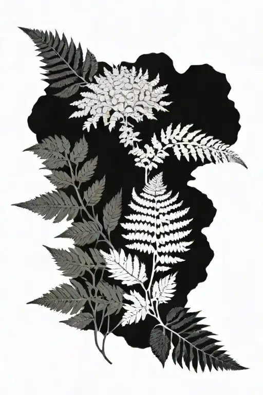 Fern Plant And Leaves With Flowers