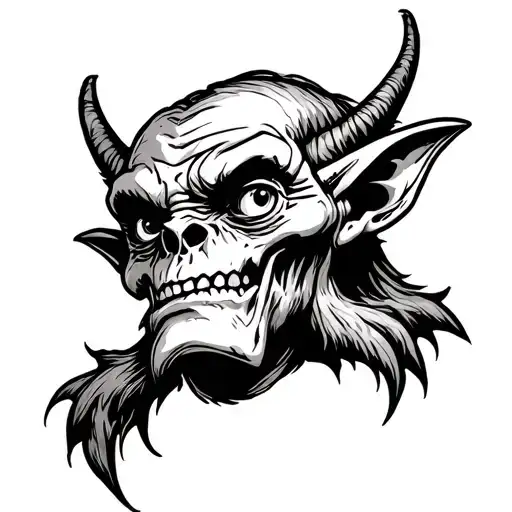 Cartoon Goblin Head Facing You With A Large Cranium