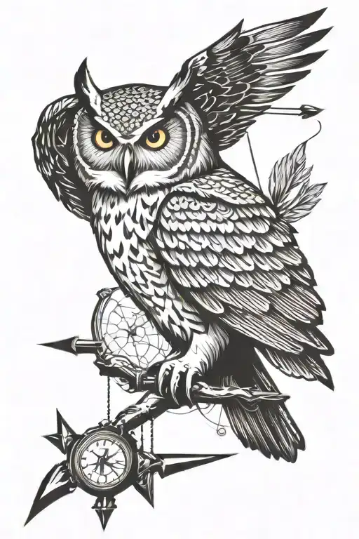 Owl With Compass And Arrow