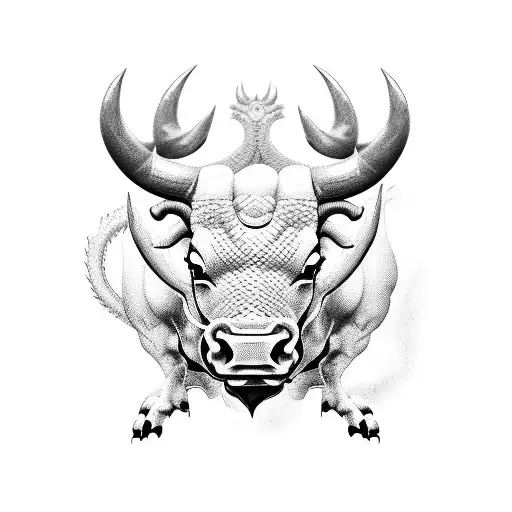 A Bull And Dragon Locked In An Epic Battle Within A Glitchy Computer Program