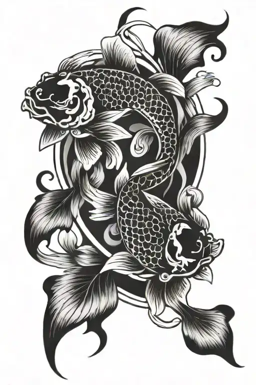 Koi Fish Ying And Yang With Ribbon Like Fins Intertwined