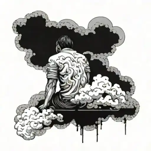 Figure From Behind Sitting On A Cloud