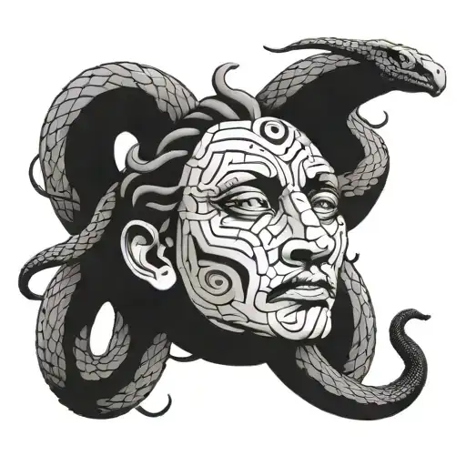 Ancient Snake Medusa Head On Chest