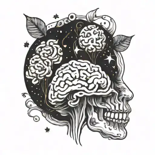 A Psychedelic Blackwork Tattoo Of A Brain With Galaxies Inside