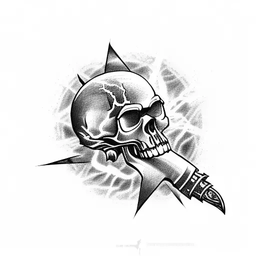 A Fierce Metalcore-inspired Skull With Lightning Bolts And Gears