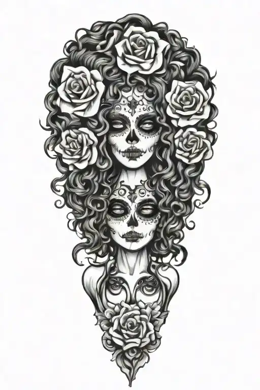 Day The Dead Woman Curly Hair Goddess