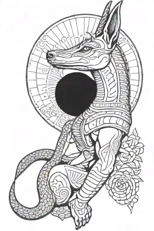 Anubis With Scale And A Waxing Crecent Moon Surrounded