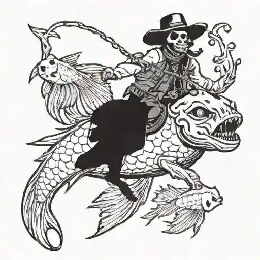 Cowboy Skelton Riding Fish