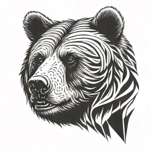 Aggressive Bear Head Looking Towards Right