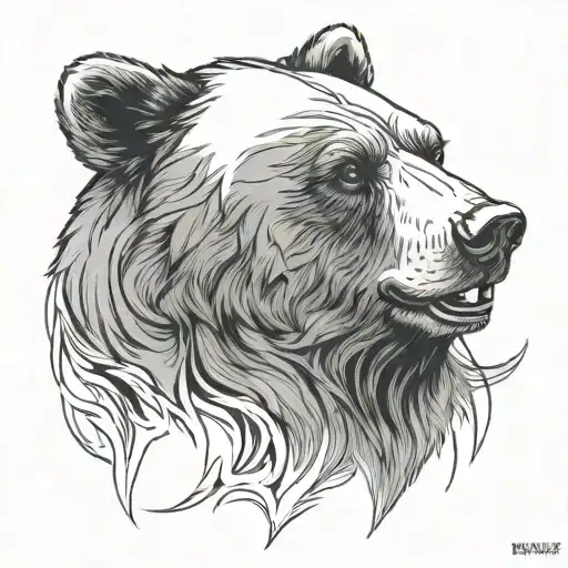 Aggressive Bear Head Looking Towards Right