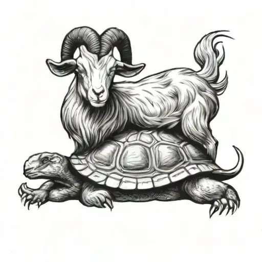 Goat And Turtle Tattoo Design Combining