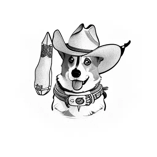 A Corgi Wearing A Cowboy Hat And Holding A Lasso