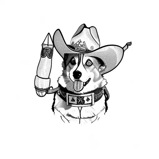 A Corgi Wearing A Cowboy Hat And Holding A Lasso