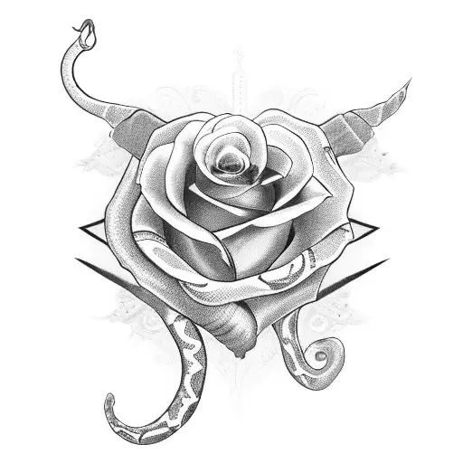 Straight Dagger With One Snake And 2 Roses Wrapped Around