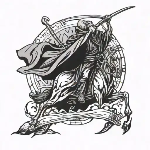 Grim Reaper Holding Word Riding Into Battle Scene