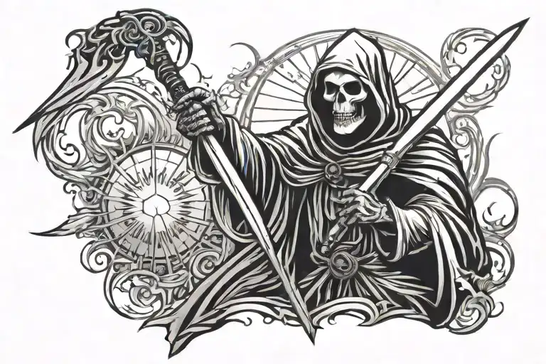 Sun Beaming Down Onto Grim Reaper Holding A Sword