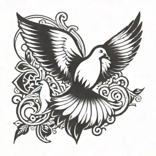 A Black Background With A White Dove Outline In The Center