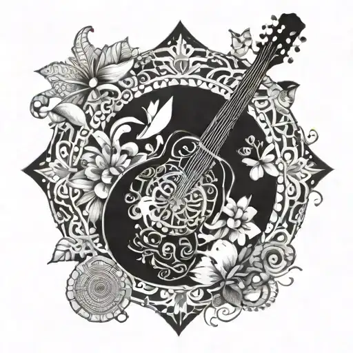 An Intricate Mandala Design Incorporating Elements Of A Beach And Music