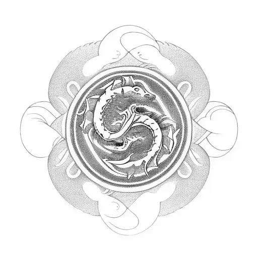 Dragon Tribal In Circle With Yin Yang