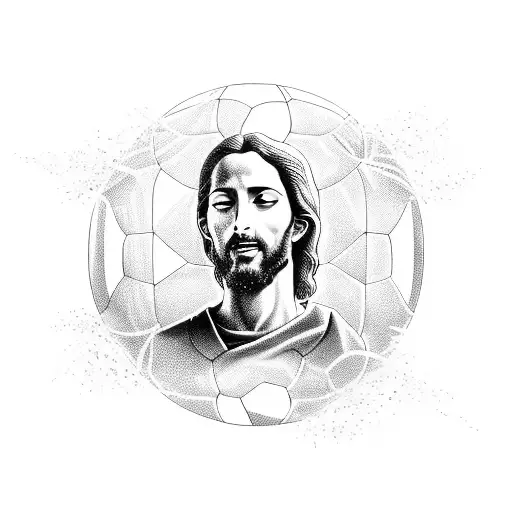 An Intricate Blackwork Design Of Jesus Turning Water Into A Soccer Field