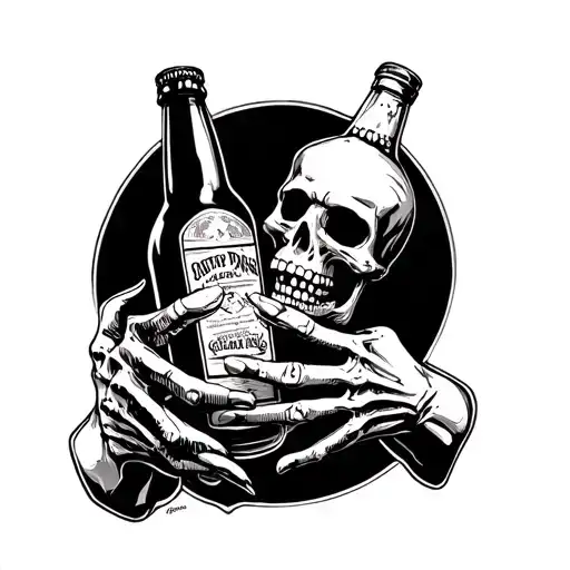 A Bottle Of Strong Drink In The Hands Of A Skeleton