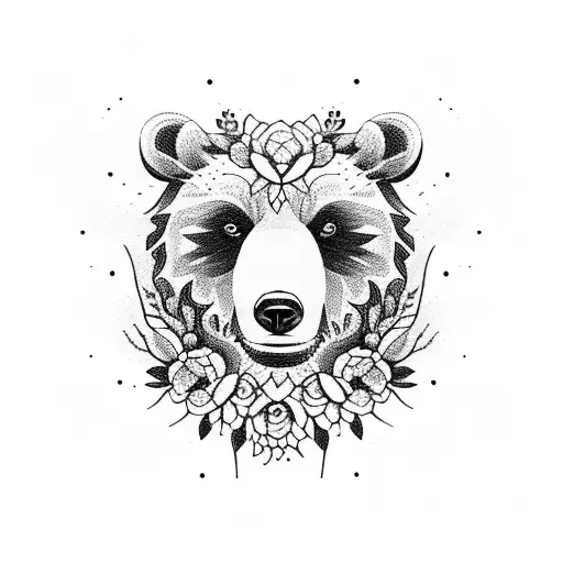 A Fierce And Majestic Bear Surrounded By Blooming Flowers