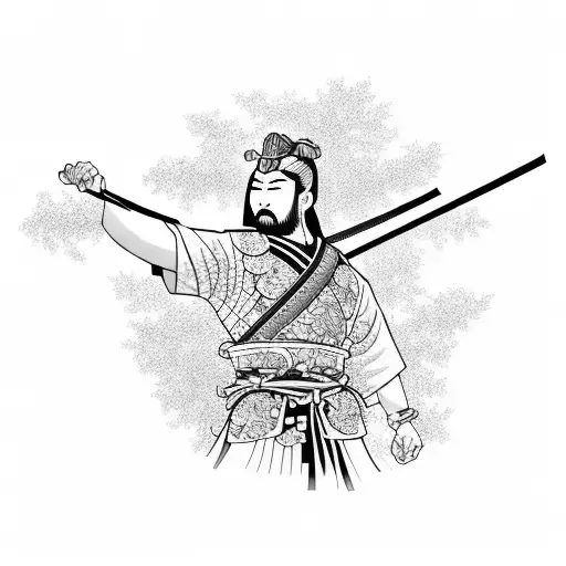 Samurai Warrior Standing Beneath A Blooming Cherry Blossom Tree