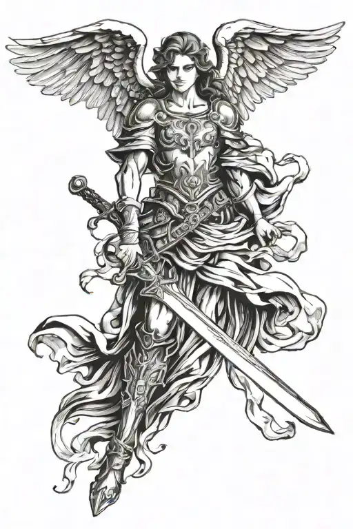 Angel Holding A Sword Embedded After Failing