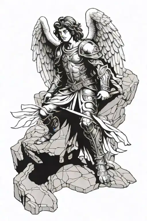 Angel Disapointed After Failing Holdin Himself On A Stone Wearing A Armor