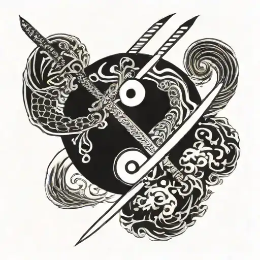 Yinyang Symbol Split With Samurai Sword