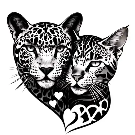 Black Jaguar And Cat Love Heart