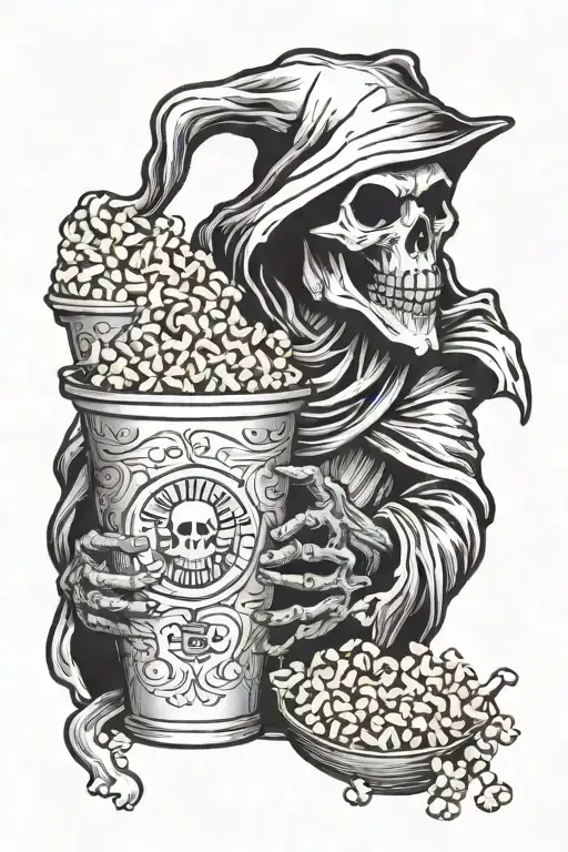 Grim Reaper Eating Popcorn Bucket