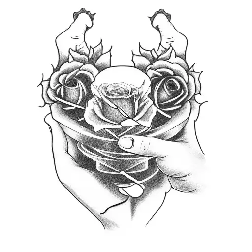 Skeleton Hand Holding An Hourglass With Live And Dead Rosses And Momento Nori Writing