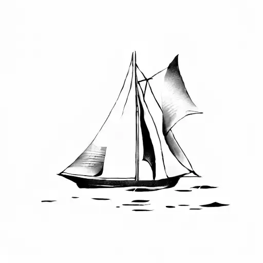 A Sailboat On A Black Background With Waves Two Sails