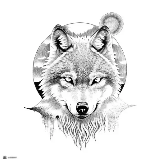 Tree Of Life With Two Wolf And Sun And Moon