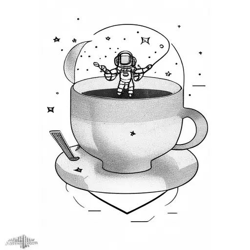 An Astronaut Floating In Space While Sipping A Cup Of Coffee