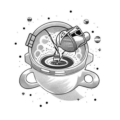 An Astronaut Floating In Space While Sipping A Cup Of Coffee