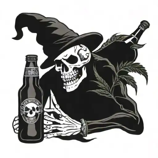 Weed Smoking Skeleton Drinking Beer Bottles