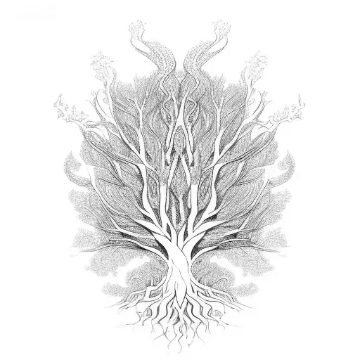 Tree Roots Forming Intricate Patterns Resembling Mythical Creatures