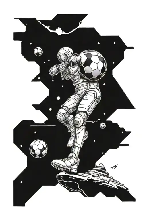 A Futuristic Mars Landscape With A Soccer Ball Floating In Zero Gravity Tattoo