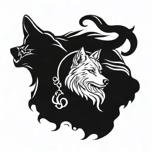 Christopher Family Crest With Waves Ying Yang And A Wolf