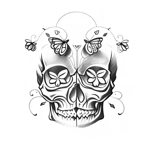 A Skull Surrounded By Delicate Butterflies
