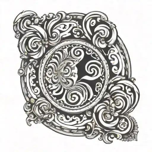 Hypnotising Black And White Swirl In A Old Mirror Frame With Black Outline