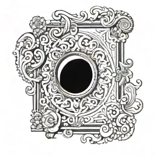 Black And White Swirl In A Old Mirror Frame With Black Outline