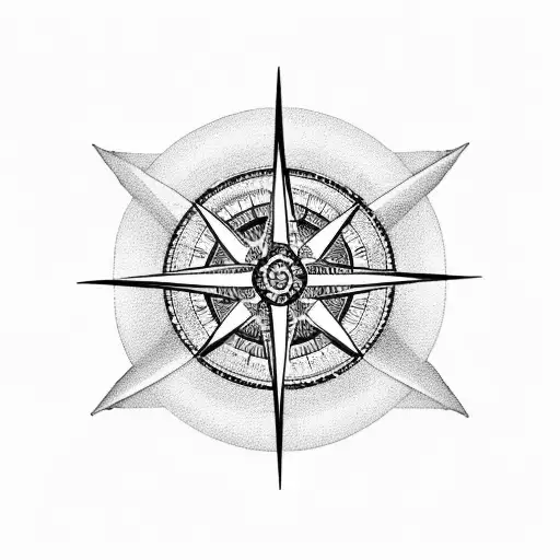A Blackwork Tattoo Of A Compass Rose With Musical Notes As The Cardinal Directions Tattoo