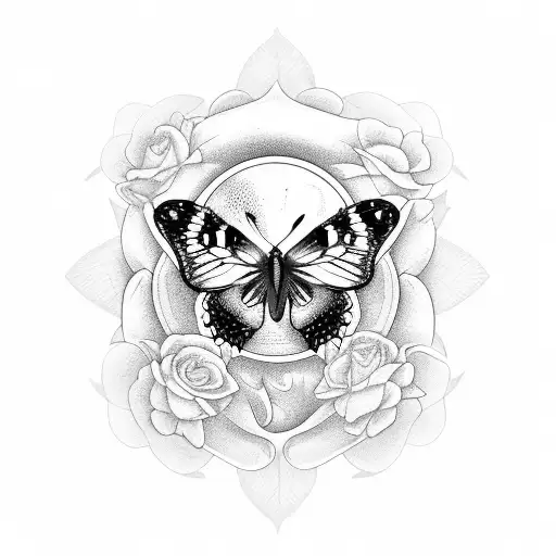 Butterfly Perched On A Lily Inside A Skull Inside A Hourglass
